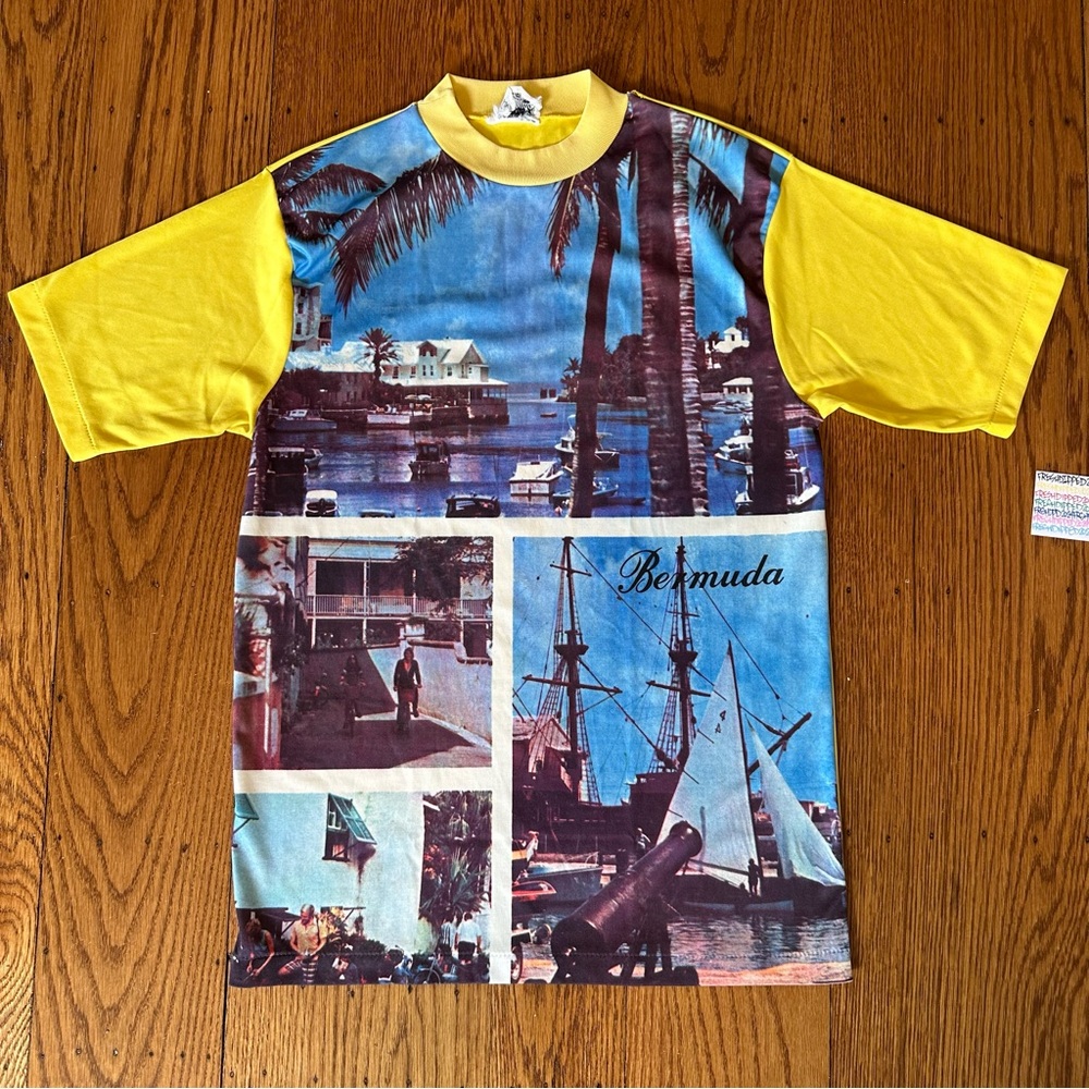 VINTAGE 1970’S BERMUDA SHIRT POLYESTER MENS MEDIUM SLIM FIT EXCELLENT CONDITION